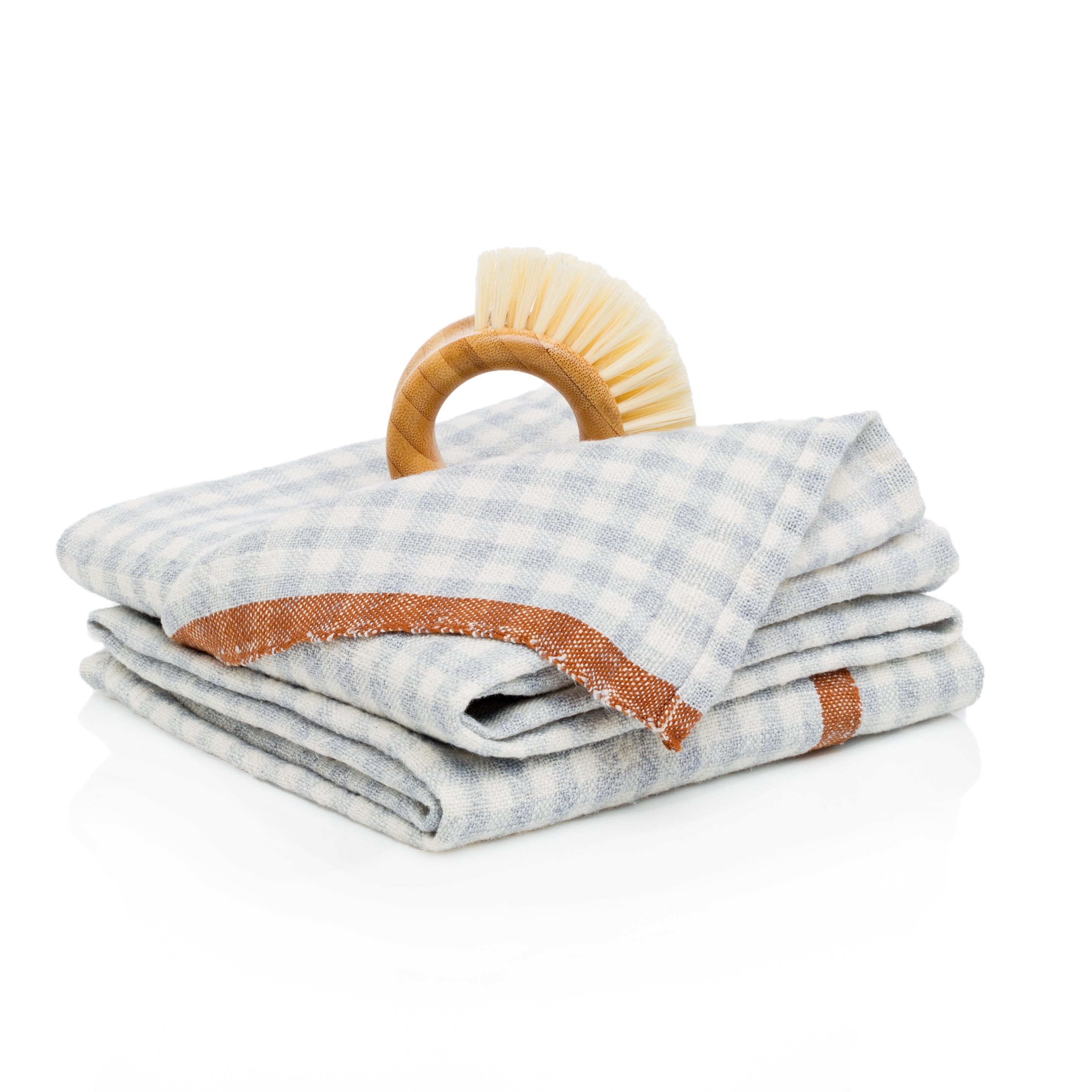  Caravan Two-Tone Gingham Towels, Set of 2 - Aqua & Orange - Bonton