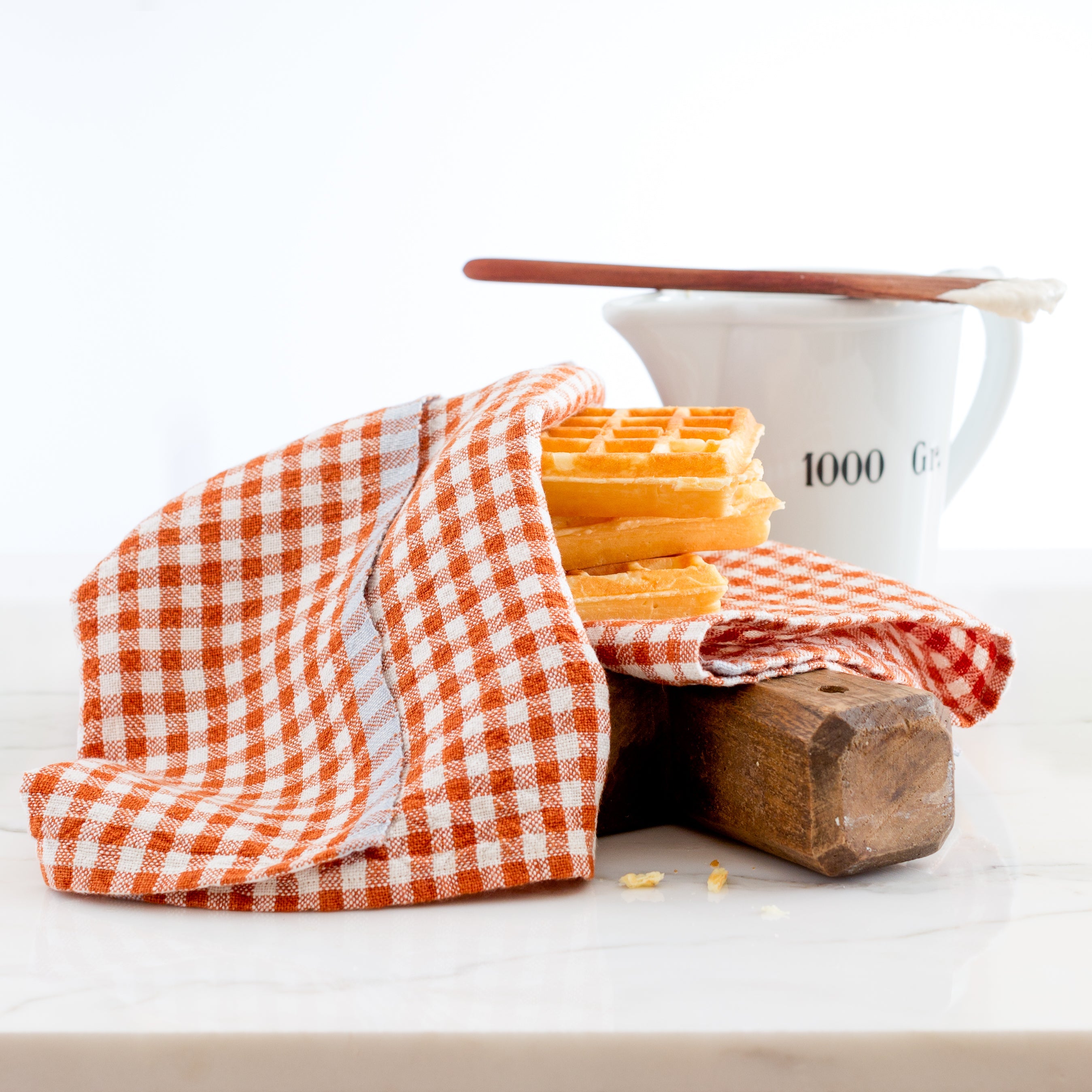  Caravan Two-Tone Gingham Towels, Set of 2 - Aqua & Orange - Bonton