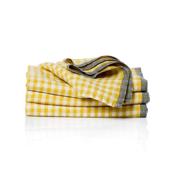  Caravan Two-Tone Gingham Napkins, Set of 4 - Natural & Dijon - Bonton