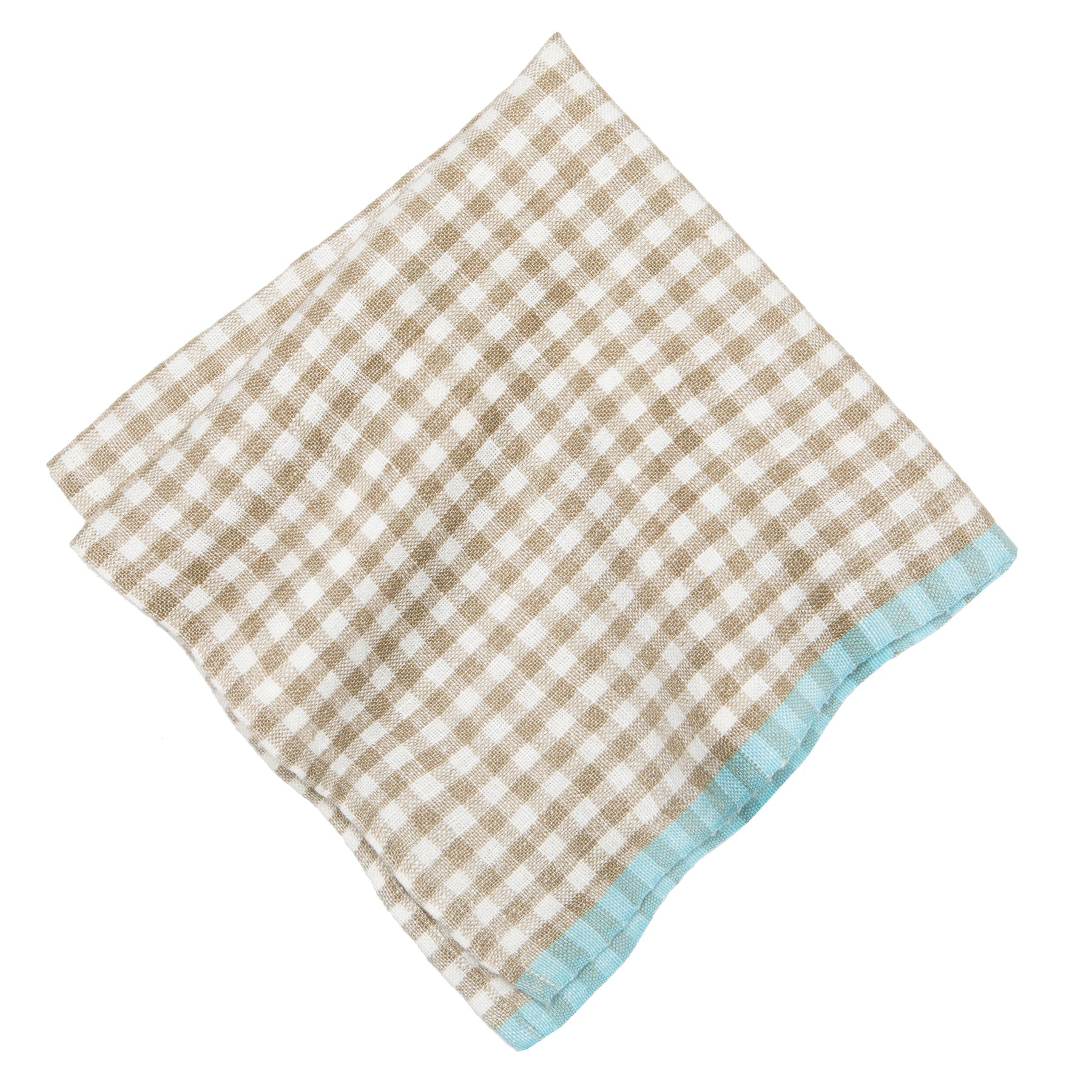  Couleur Nature Gingham Napkins Set of 4 - Natural/Aqua - Bonton