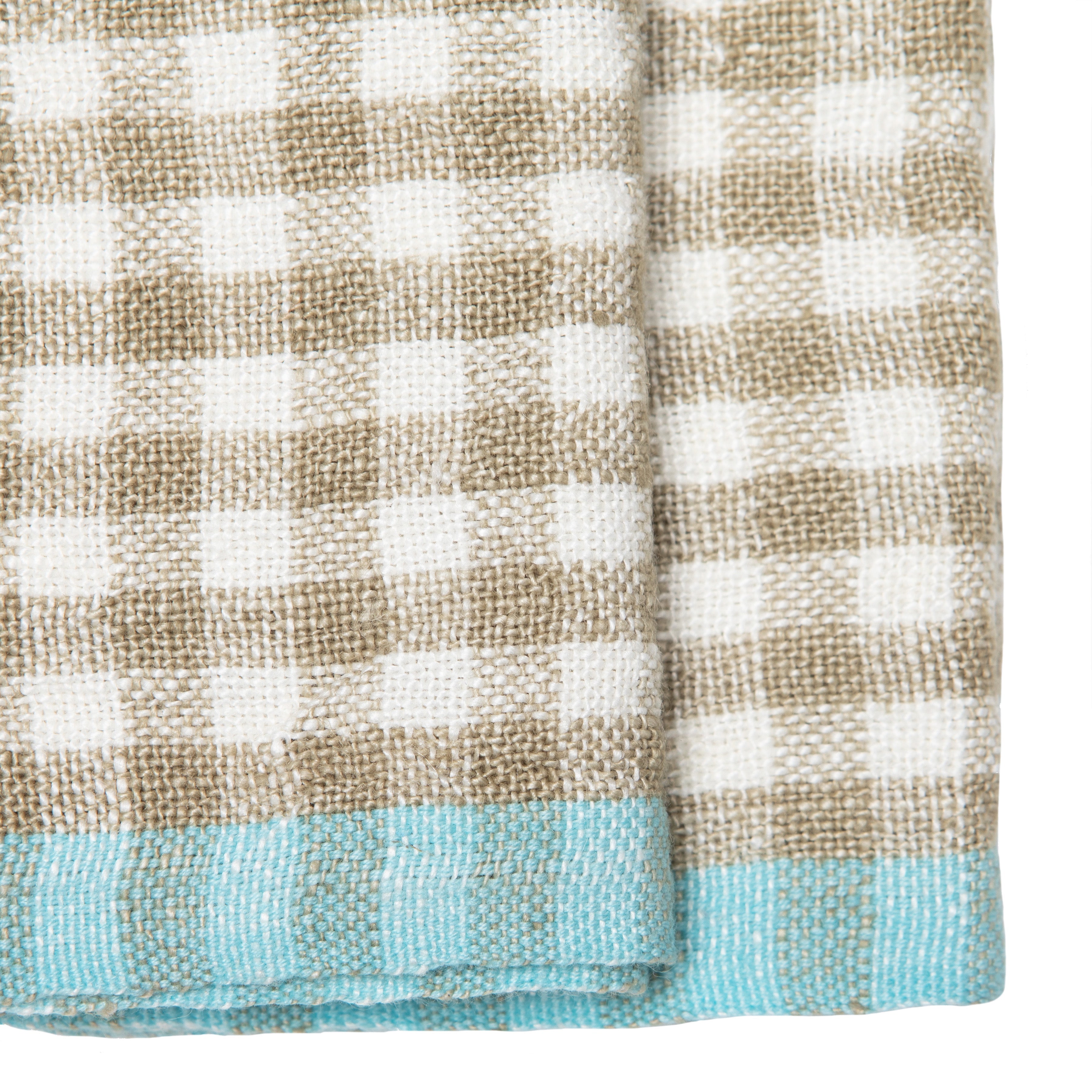  Caravan Two-Tone Gingham Towels, Set of 2 - Aqua & Orange - Bonton