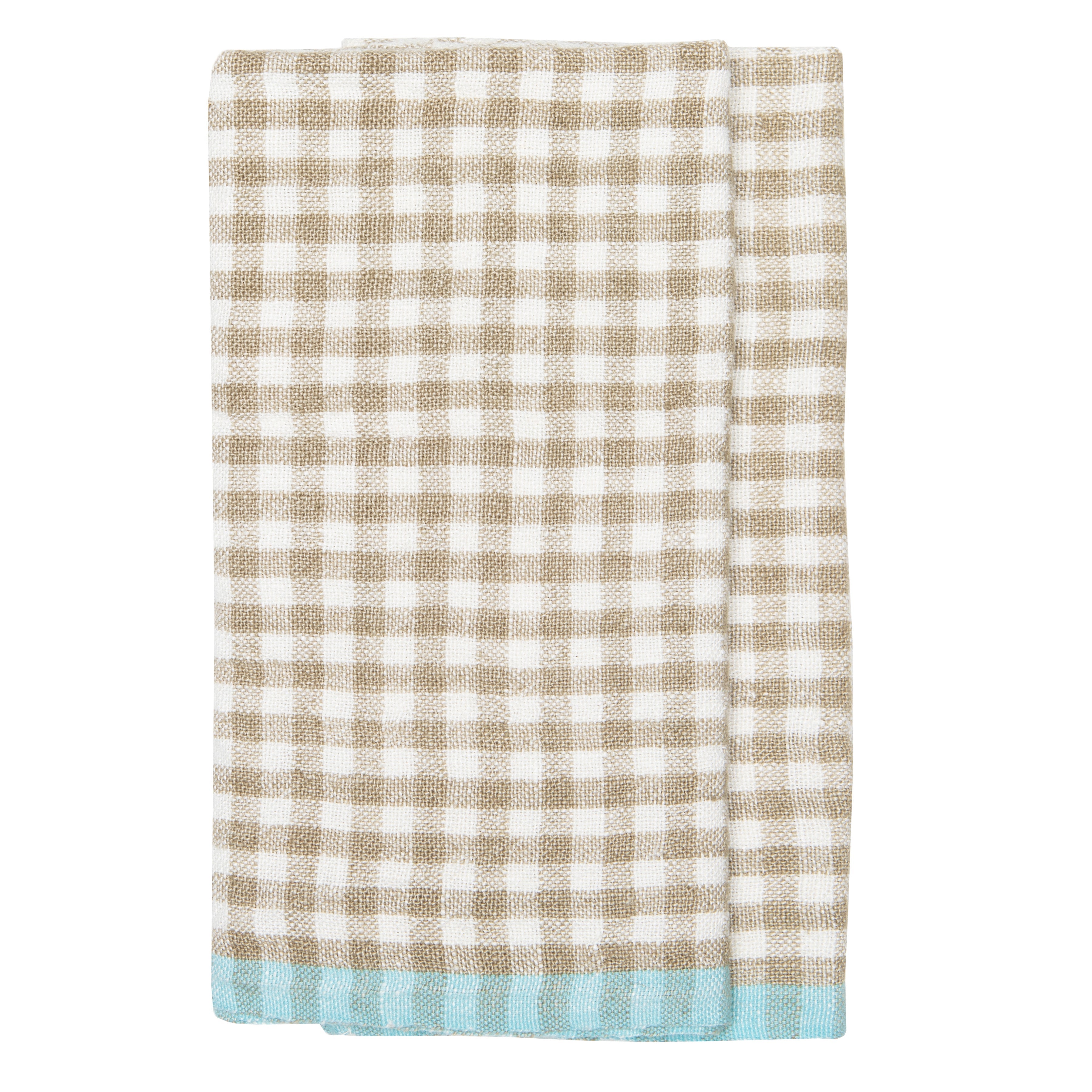  Caravan Two-Tone Gingham Towels, Set of 2 - Aqua & Orange - Bonton