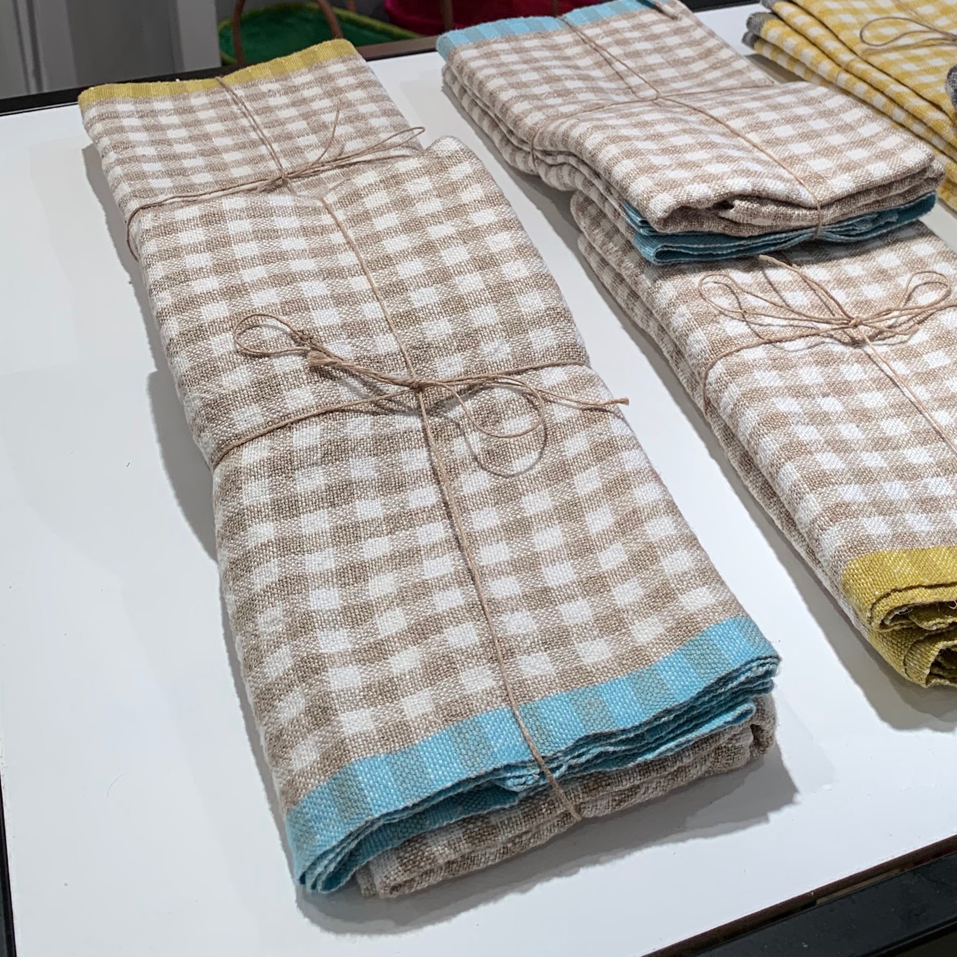  Caravan Two-Tone Gingham Towels, Set of 2 - Aqua & Orange - Bonton