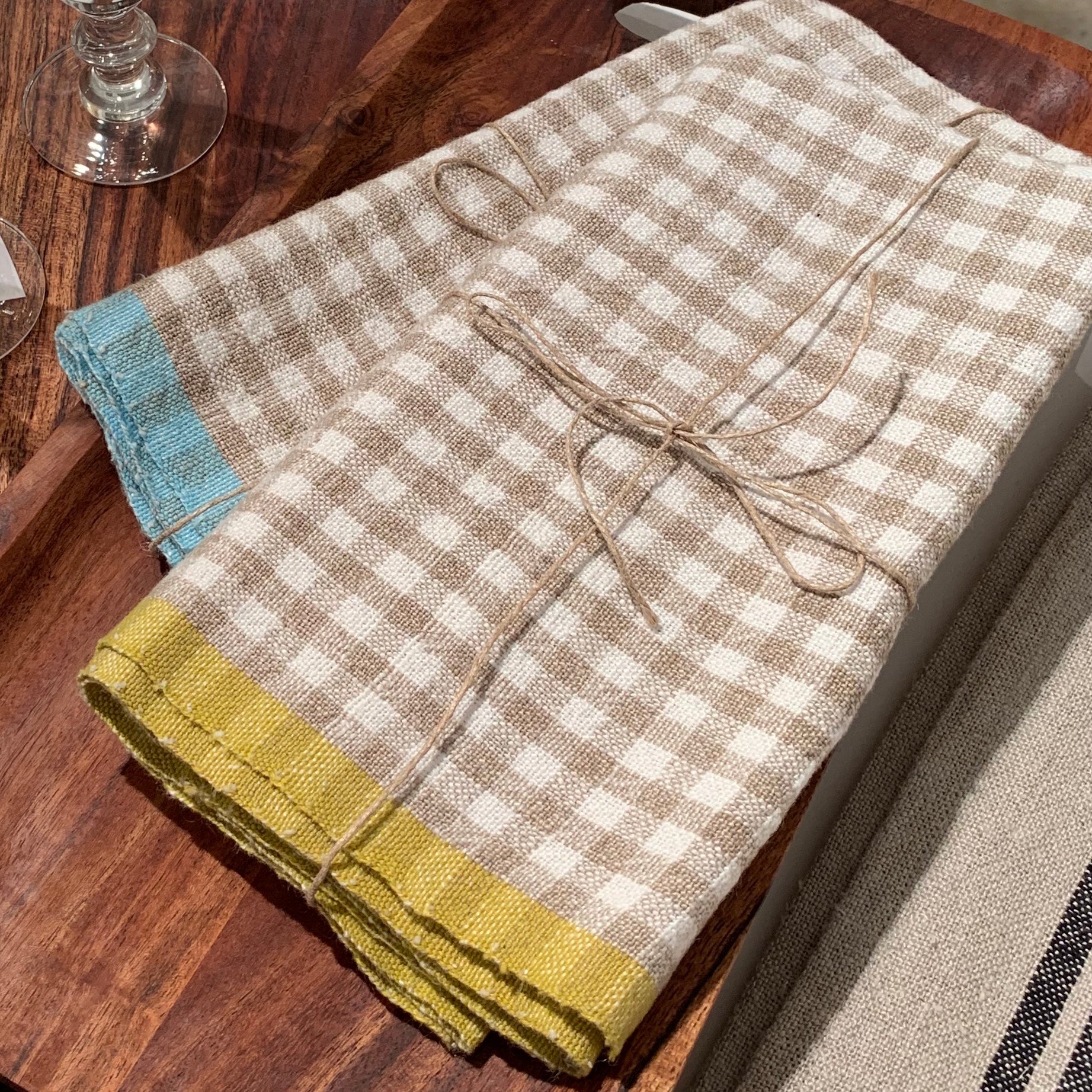  Caravan Two-Tone Gingham Towels, Set of 2 - Aqua & Orange - Bonton