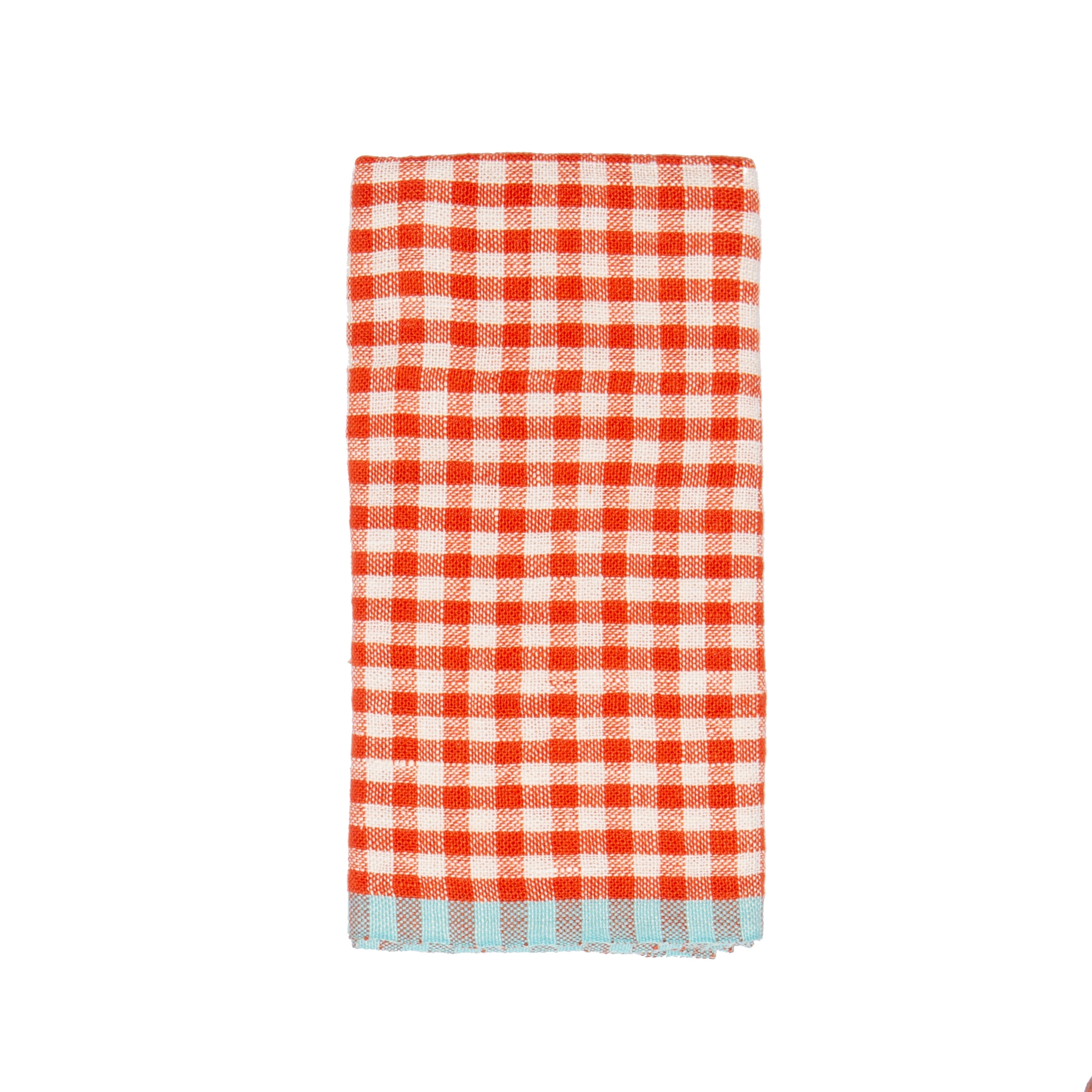  Caravan Two-Tone Gingham Towels, Set of 2 - Aqua & Orange - Bonton