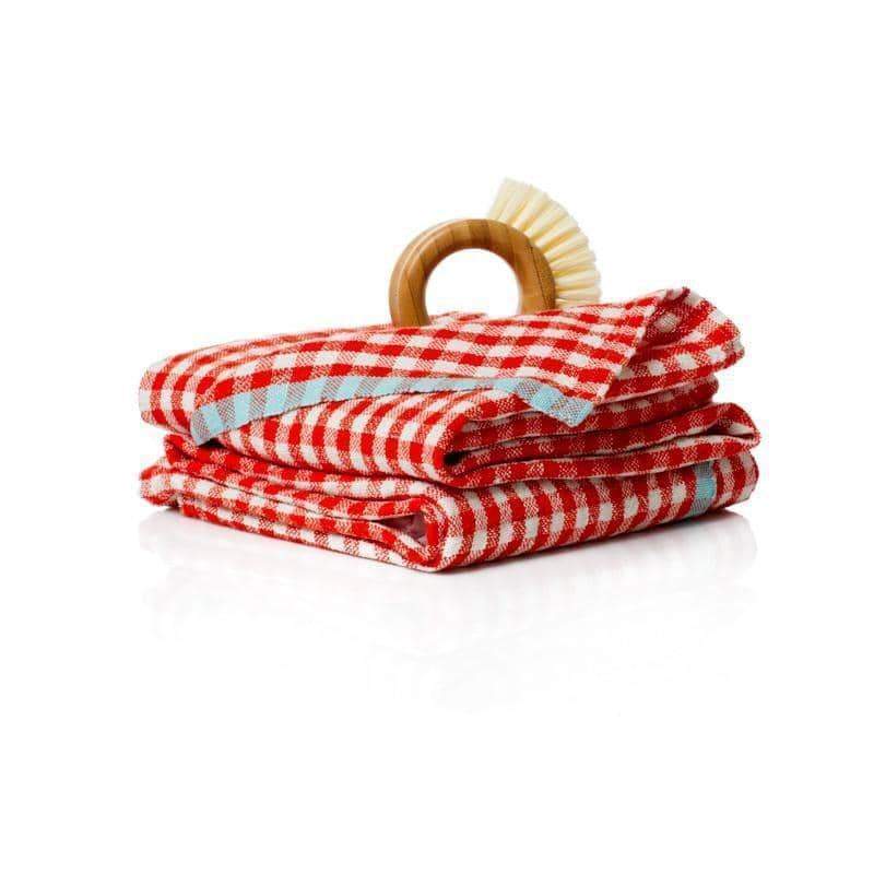  Caravan Two-Tone Gingham Towels, Set of 2 - Lime & Aqua - Bonton