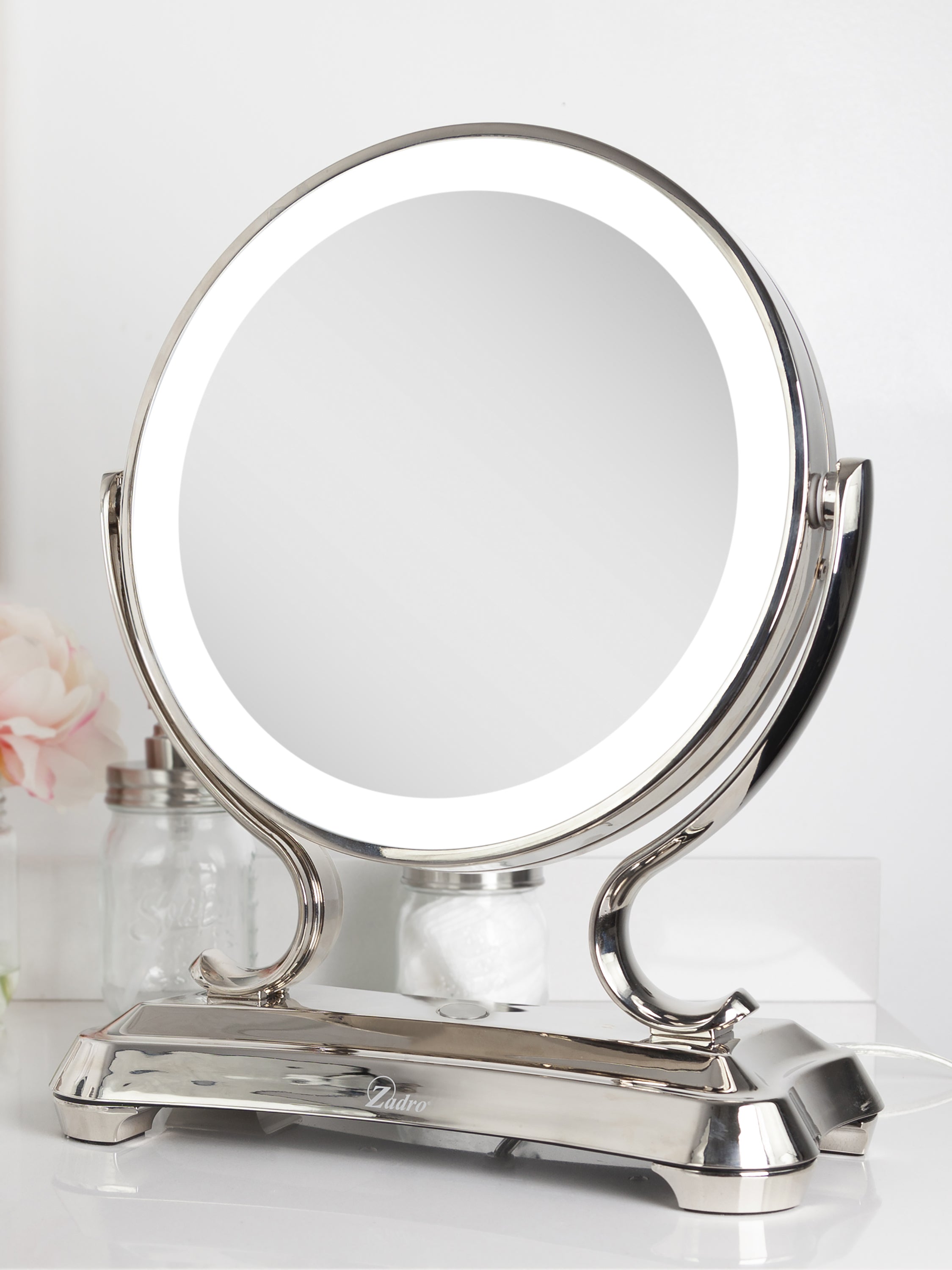  Zadro Glamour LED Lighted Makeup Mirror with 5X/1X Magnification - Polished Nickel - Bonton