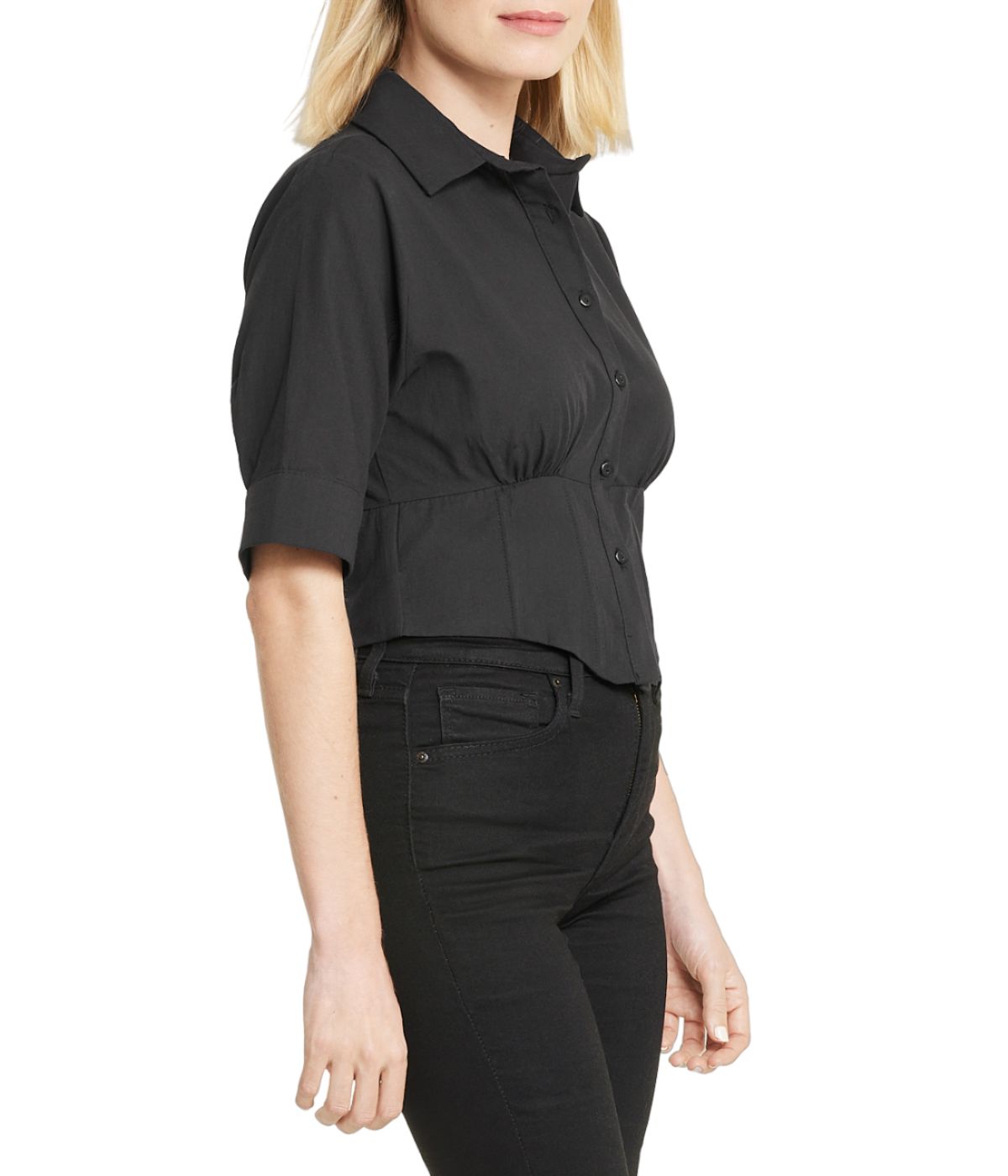  Cropped Corseted Shirt - Black - Bonton