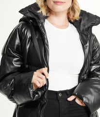 Vegan Leather Puffer Coat