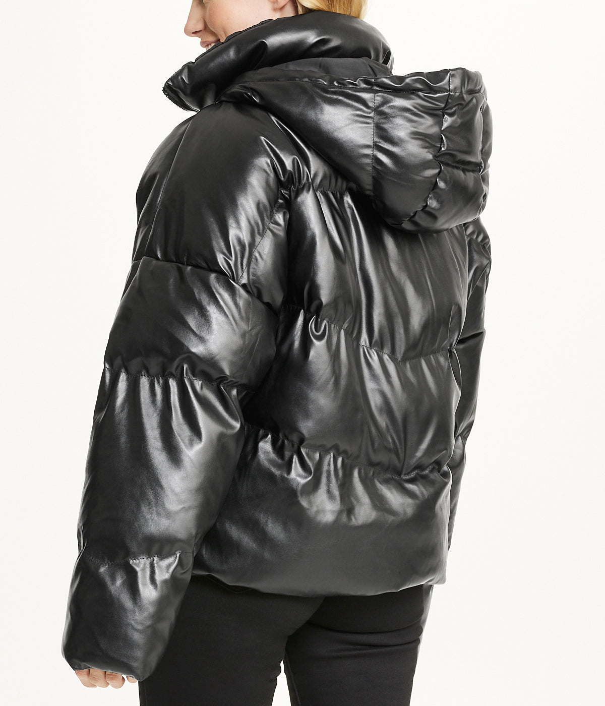  Vegan Leather Puffer Coat - Black - Bonton