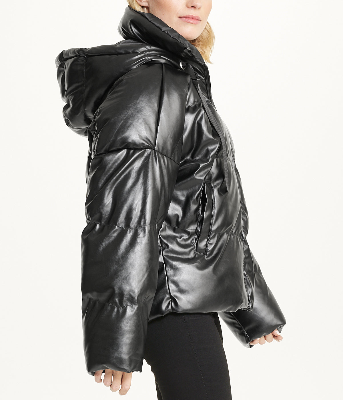  Vegan Leather Puffer Coat - Black - Bonton