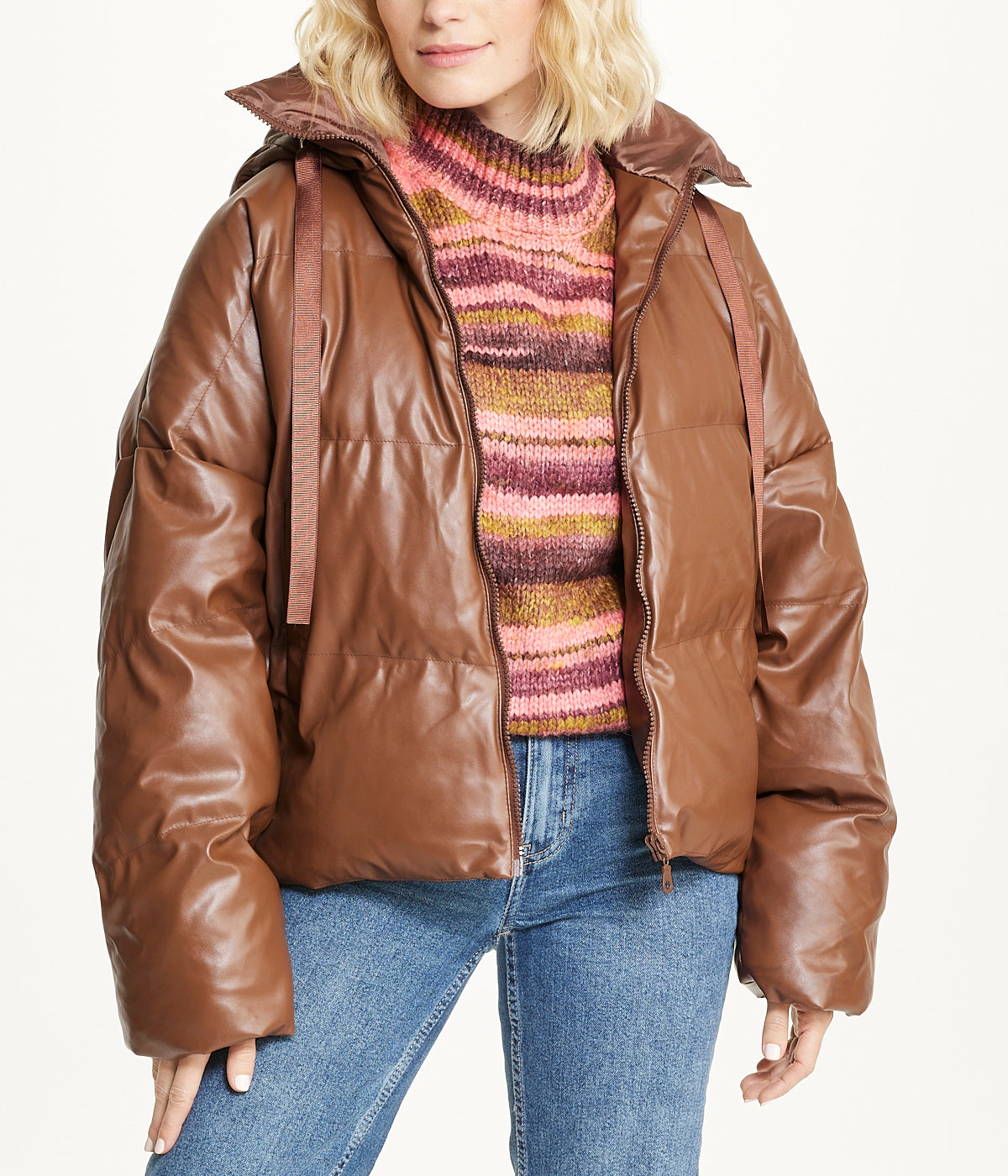  Vegan Leather Puffer Coat - Brown - Bonton