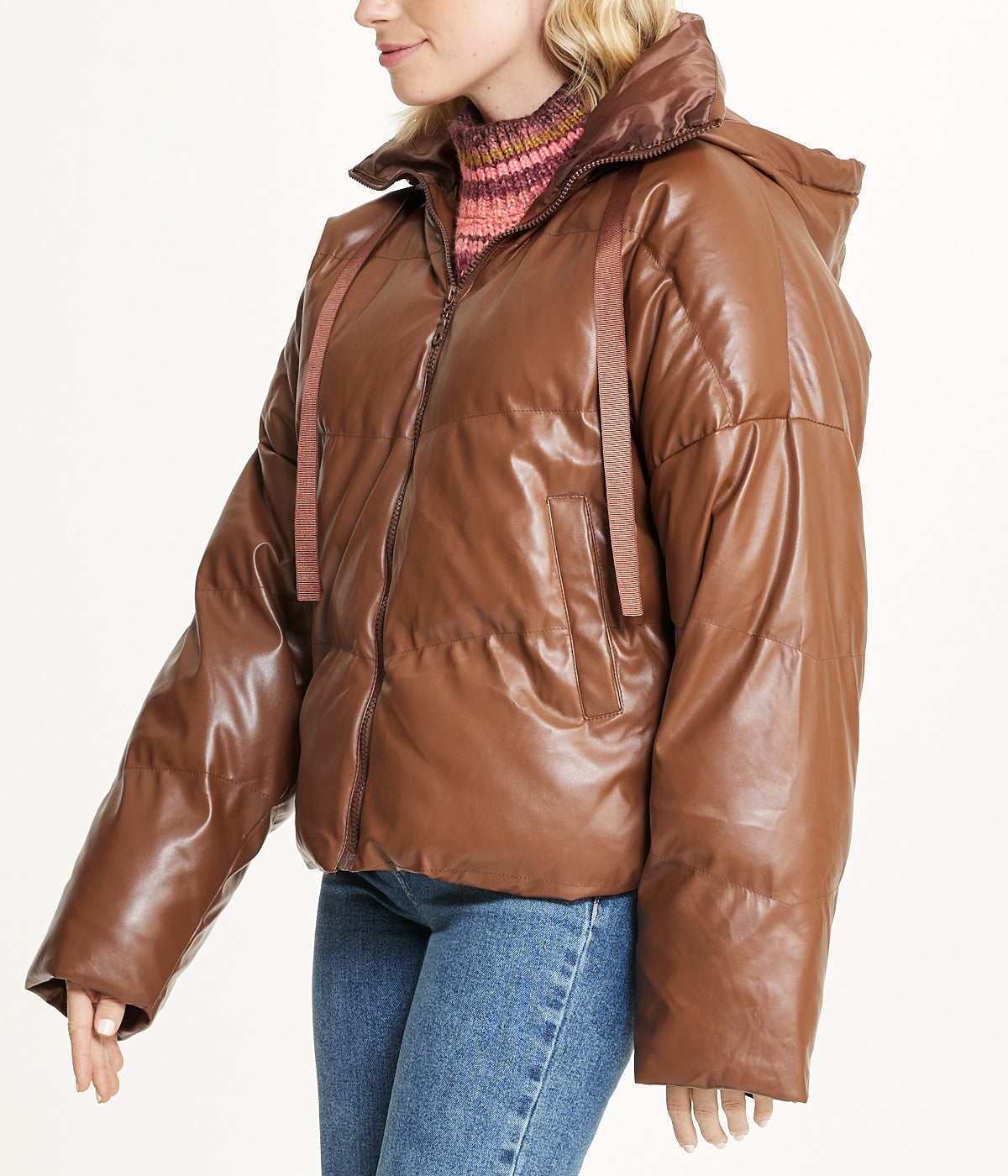  Vegan Leather Puffer Coat - Brown - Bonton