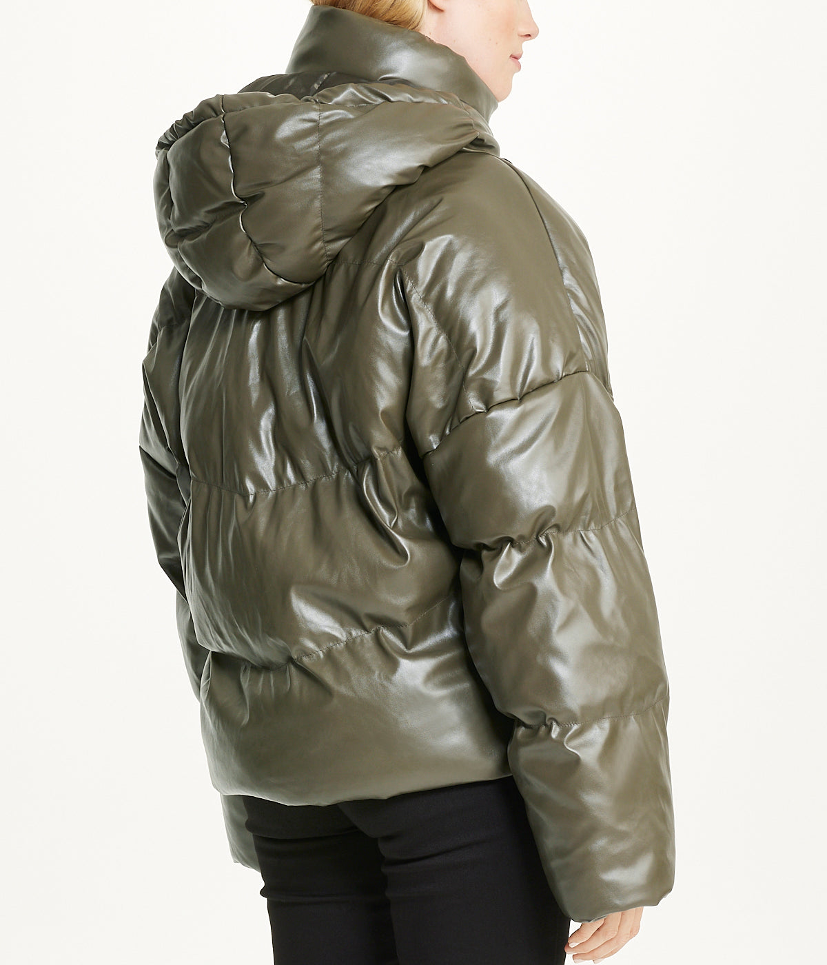  Vegan Leather Puffer Coat - Khaki - Bonton