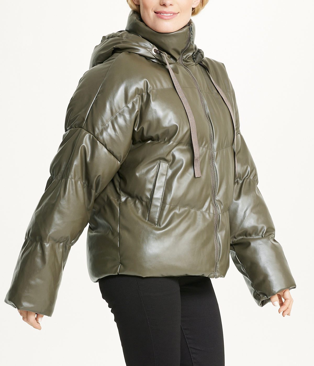  Vegan Leather Puffer Coat - Khaki - Bonton