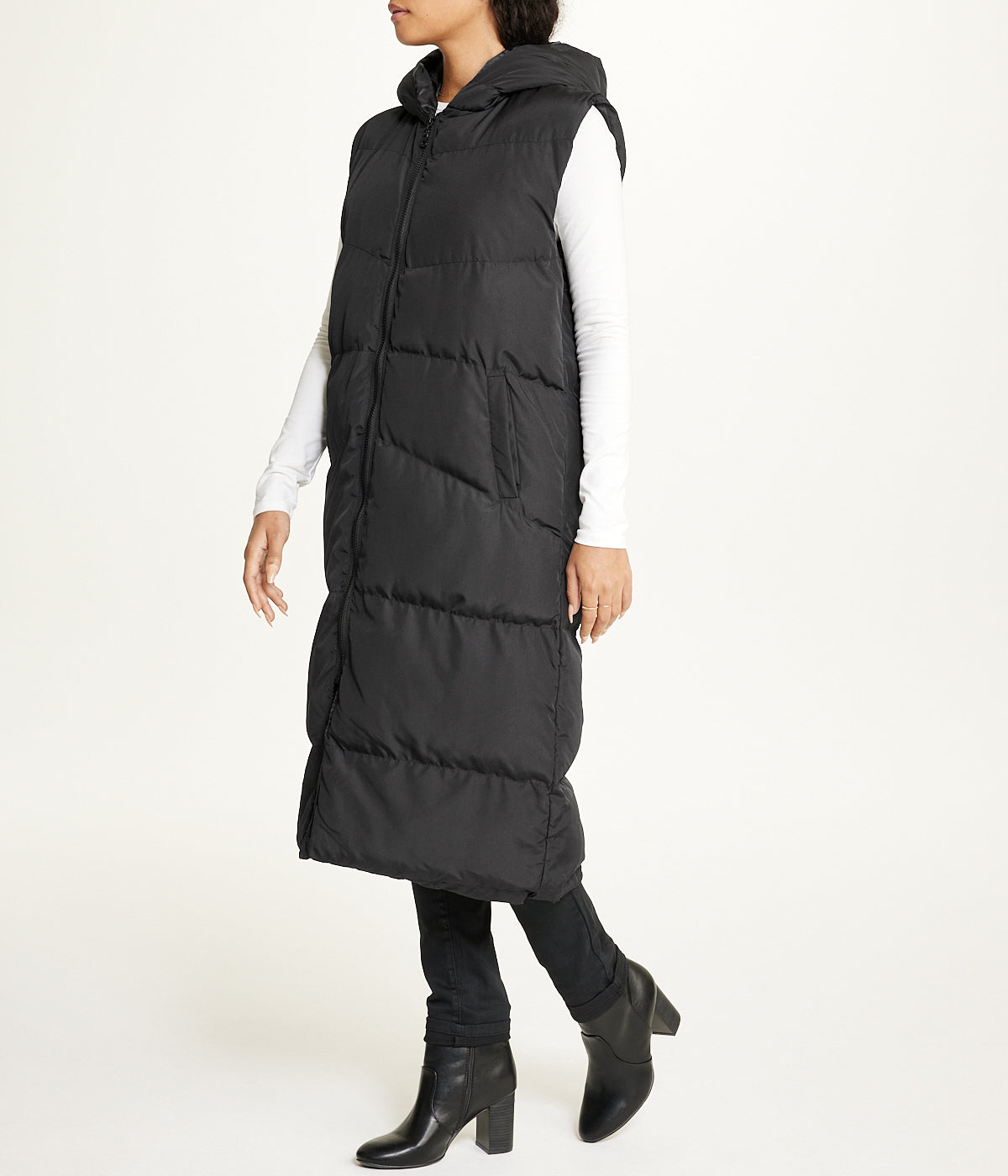  Long Puffer Vest - Black - Bonton