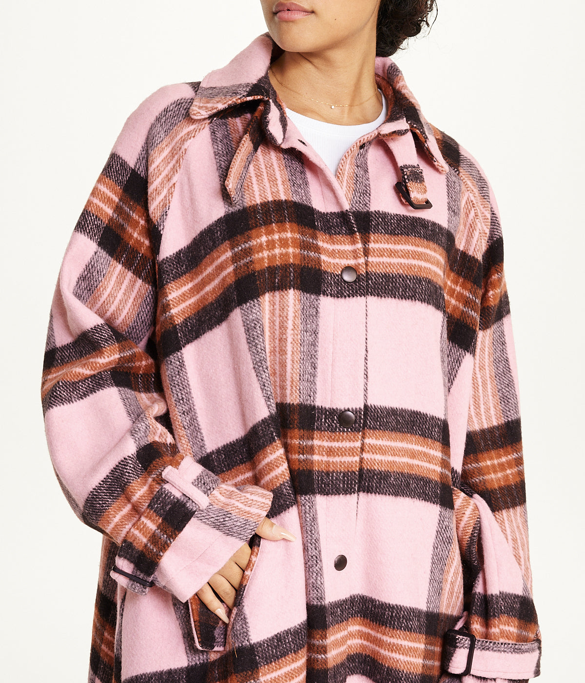  Oversized Plaid Shacket - DriÌ‡ed Rose - Bonton