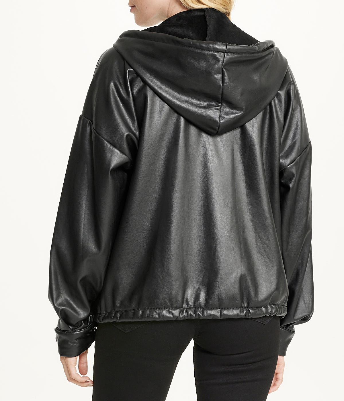  Vegan Leather Button Front Jacket - Black - Bonton