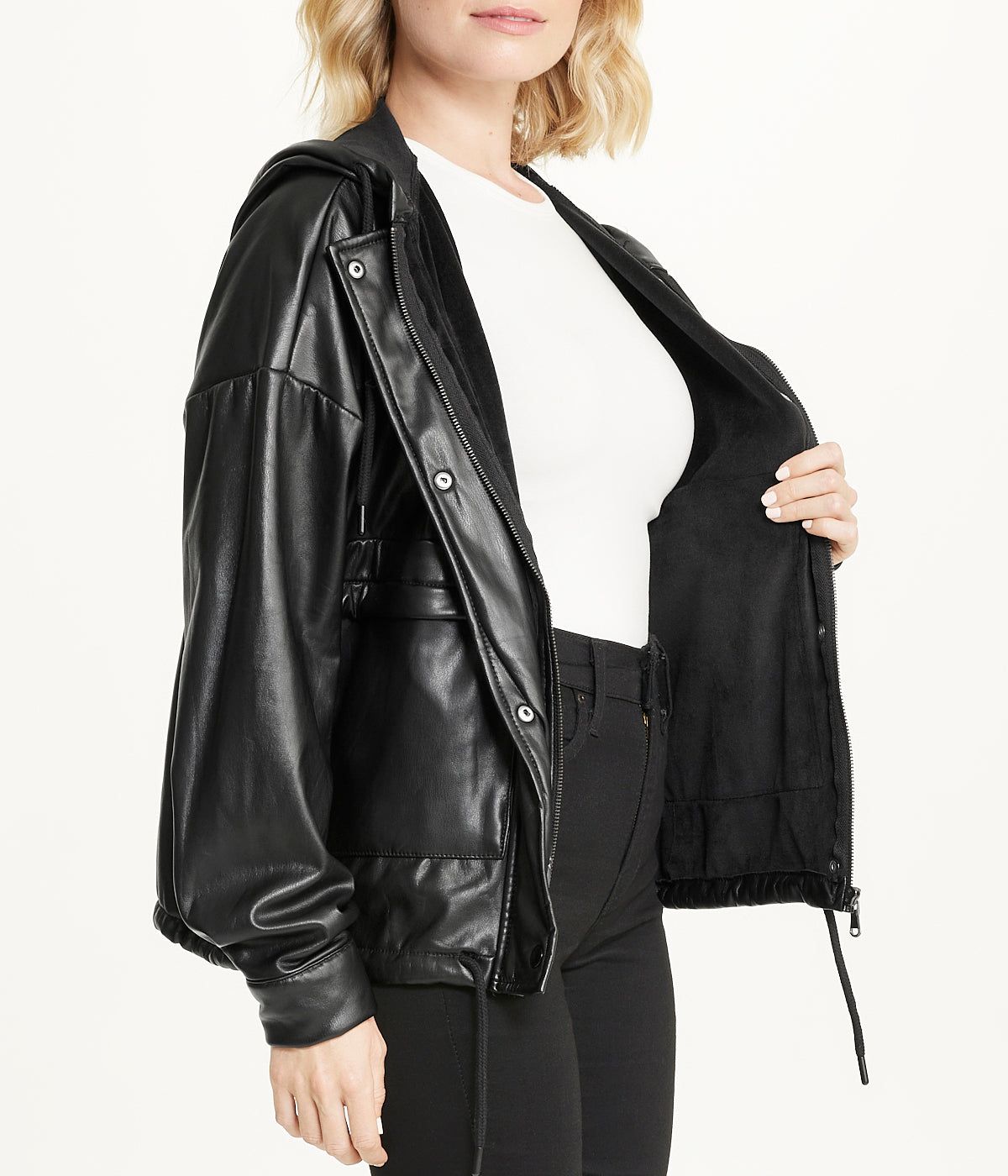  Cream & Rouge Vegan Leather Button Front Jacket - Black - Bonton