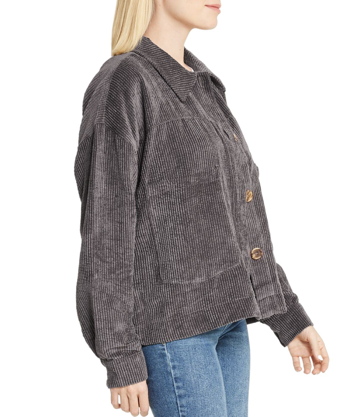  Velvet Corduroy Shacket - Anthracite - Bonton