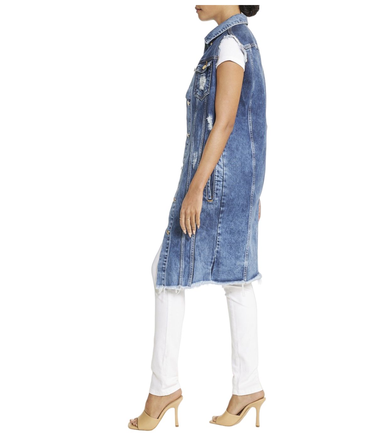  Cream & Rouge Sleeveless Denim Shirt Dress - Blue - Bonton