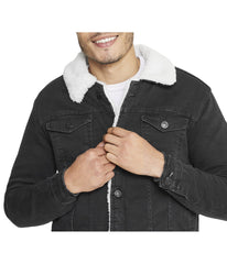 Sherpa Collar Black Denim Jacket