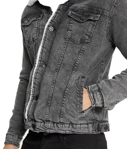Sherpa Collar Gray Denim Jacket