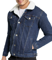 Sherpa Collar Dark Blue Denim Jacket