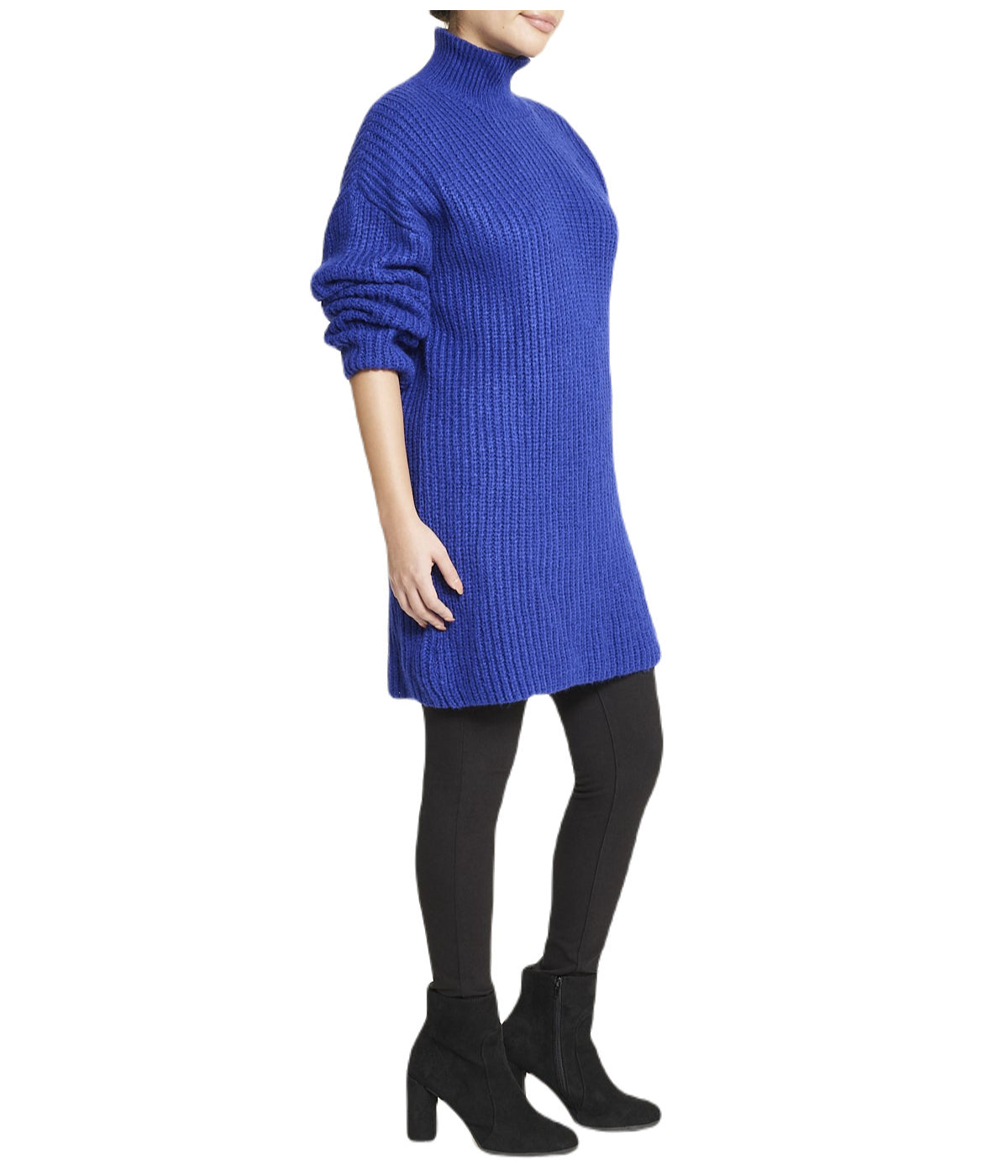  Turtleneck Funnel Sweater Dress - Light Blue - Bonton