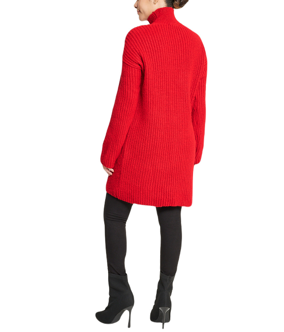  Turtleneck Funnel Sweater Dress - Red - Bonton