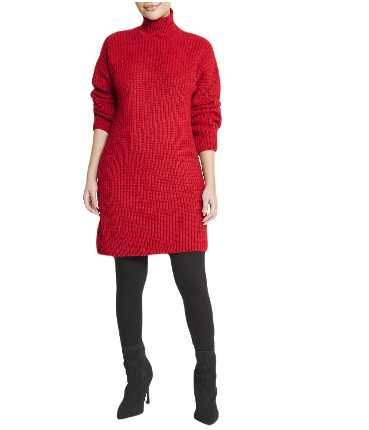  Miss Poeym Turtleneck Funnel Sweater Dress - Red - Bonton