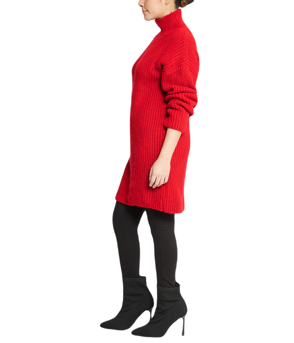  Turtleneck Funnel Sweater Dress - Red - Bonton