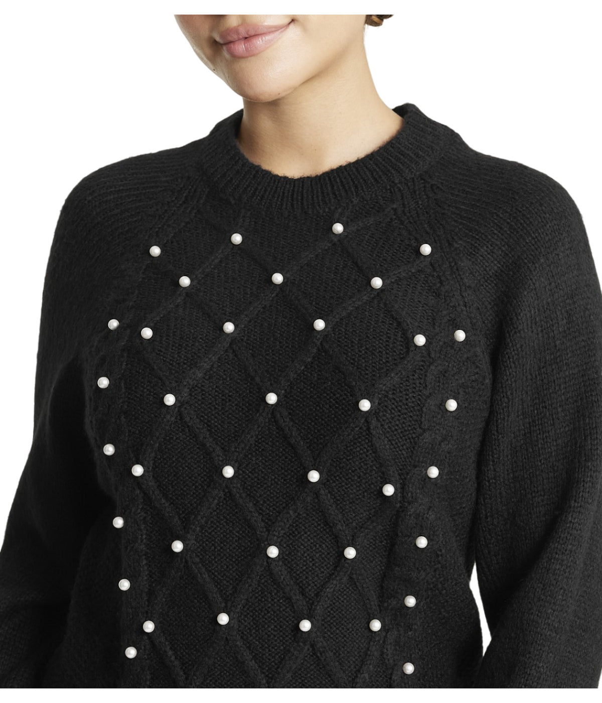  Embellished Cable Pullover - Black - Bonton