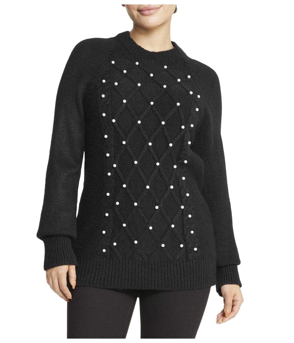  Embellished Cable Pullover - Black - Bonton