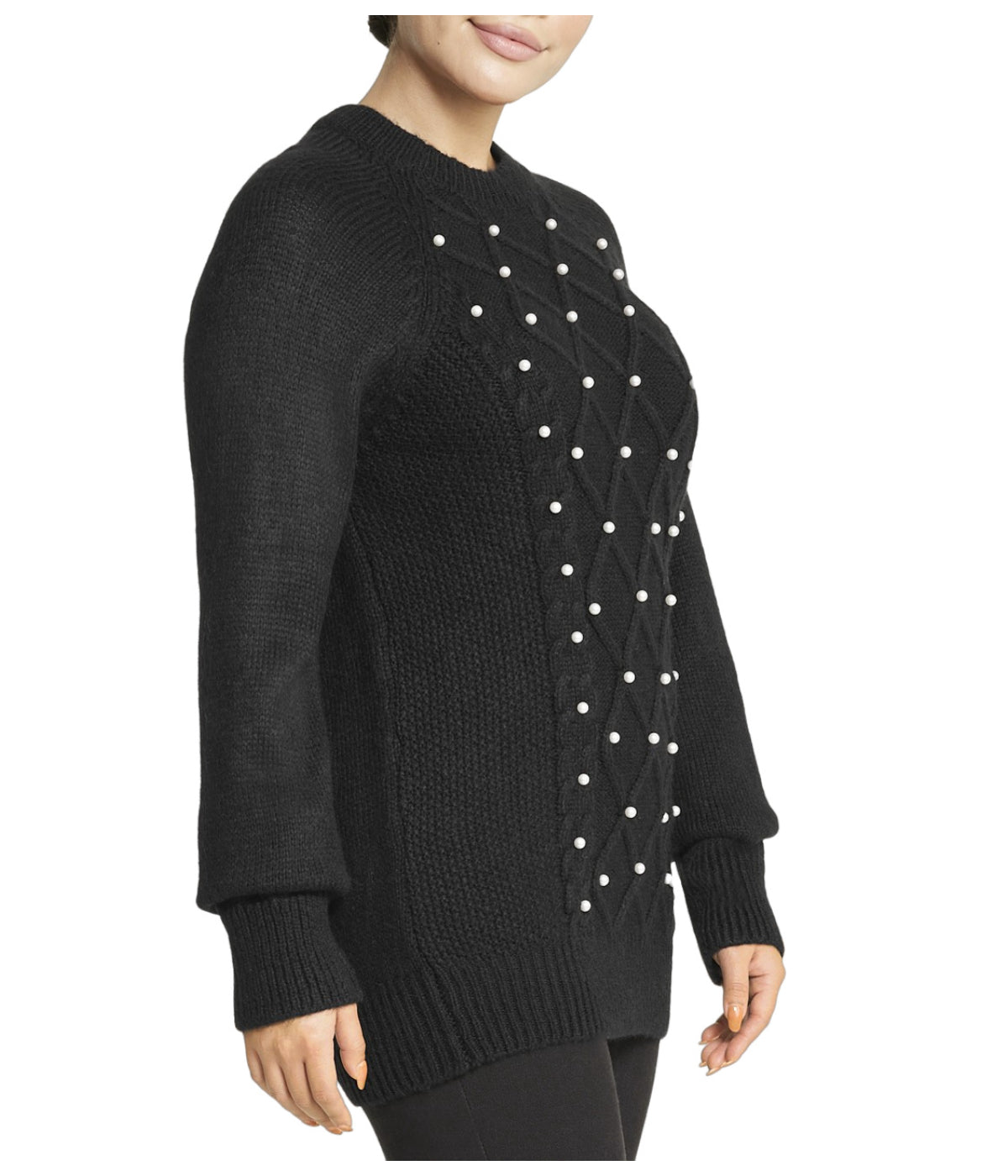  Embellished Cable Pullover - Black - Bonton