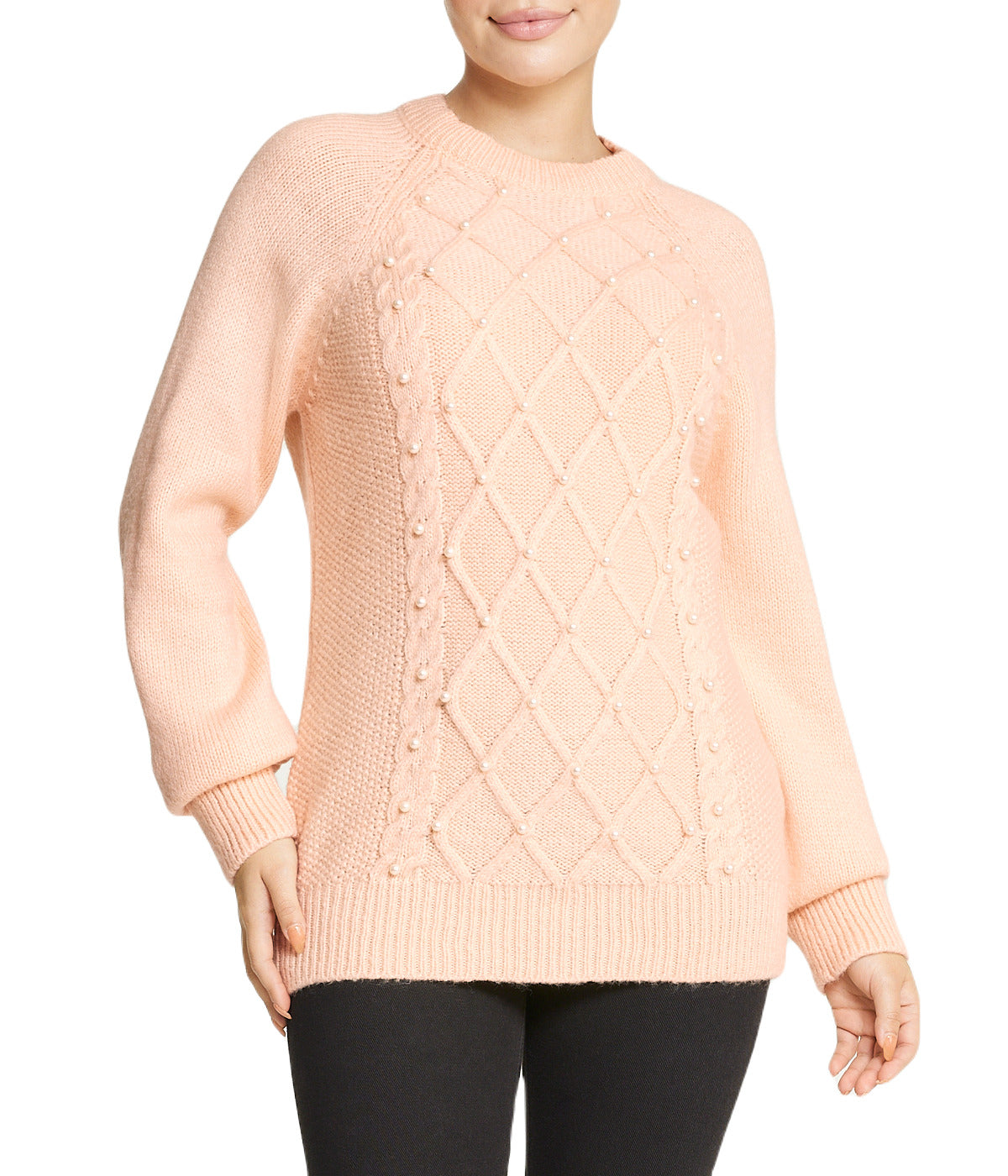  Embellished Cable Pullover - Powder - Bonton