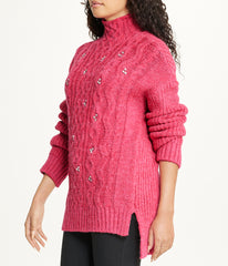 Bejewelled Cable Mock Neck Sweater