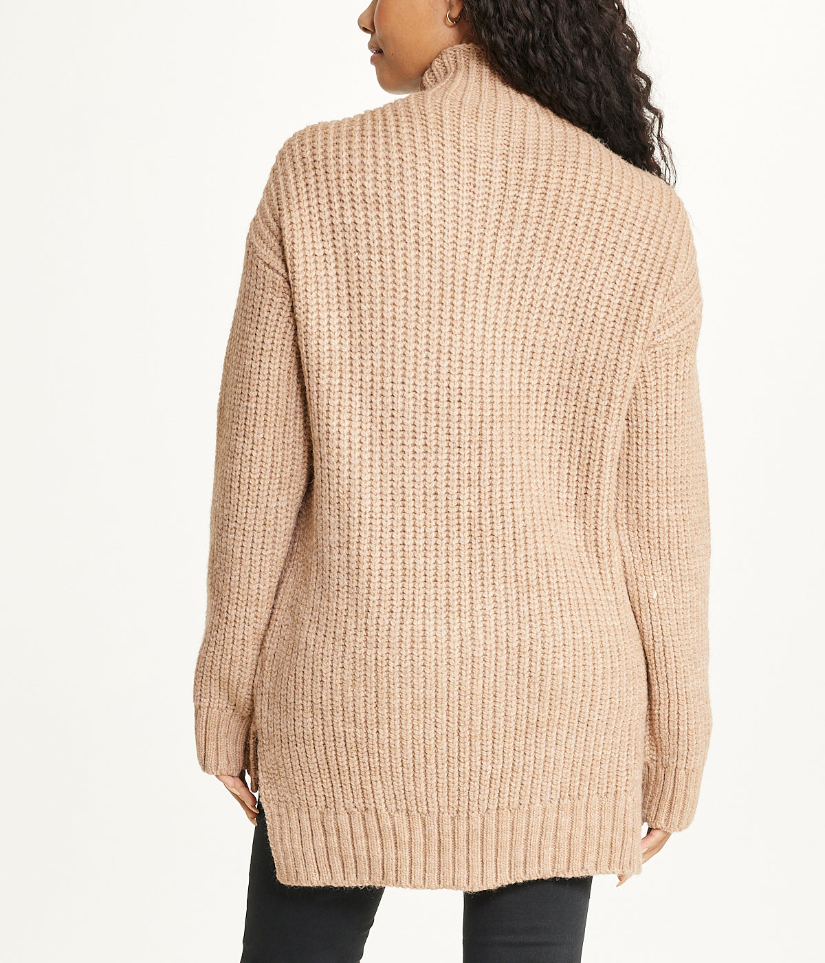  Bejewelled Cable Mock Neck Sweater - Mink - Bonton