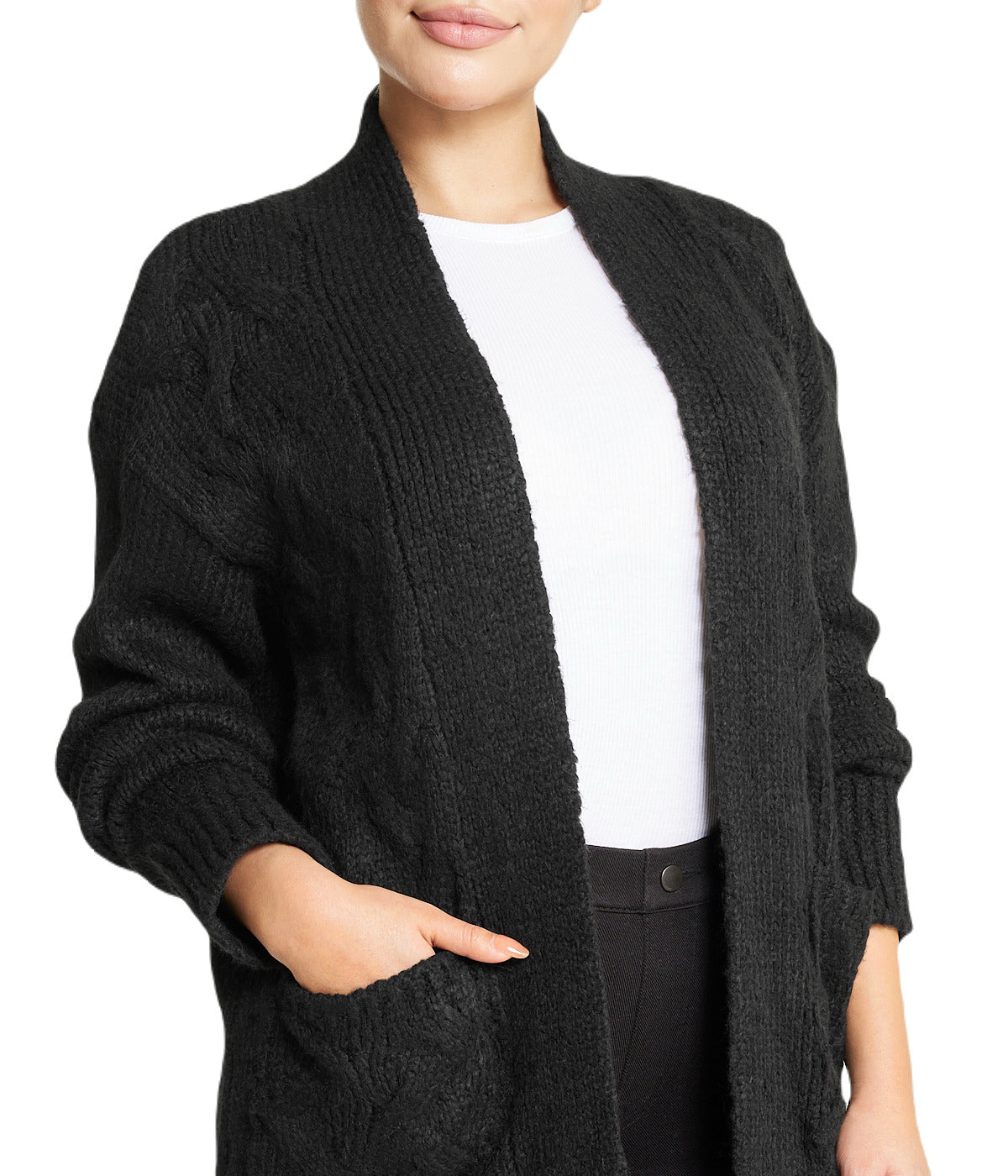  Miss Poeym Cable Flyaway Cardigan - Black - Bonton