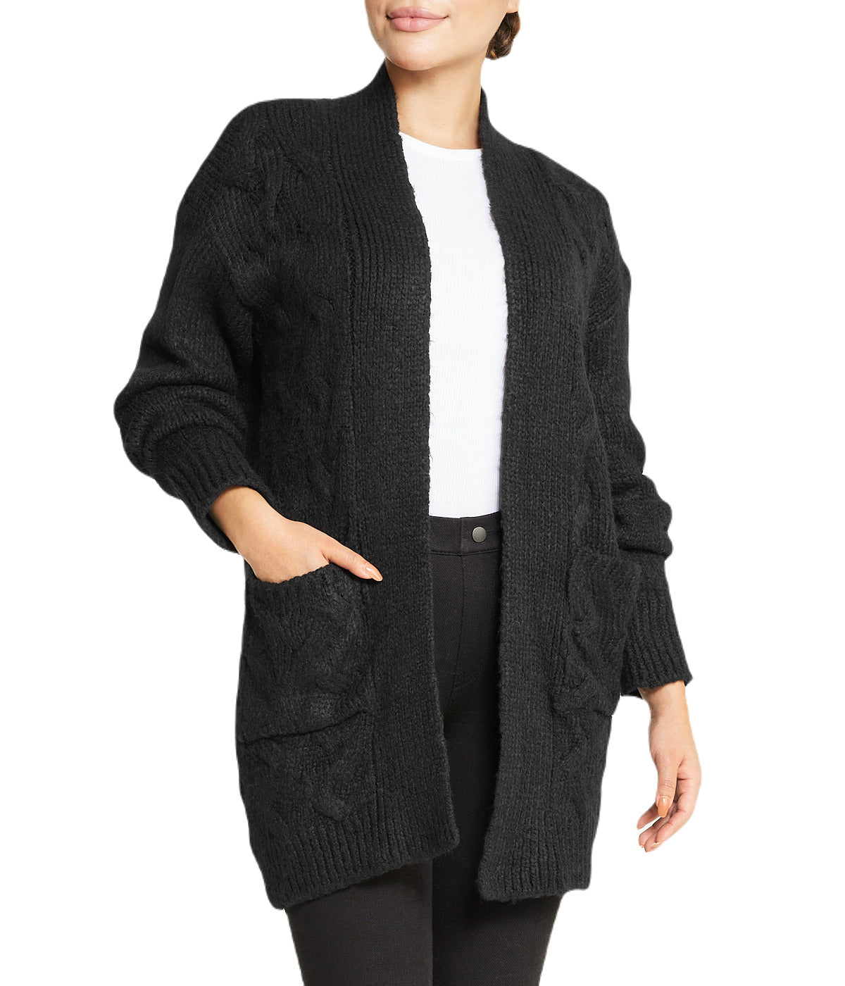  Miss Poeym Cable Flyaway Cardigan - Black - Bonton