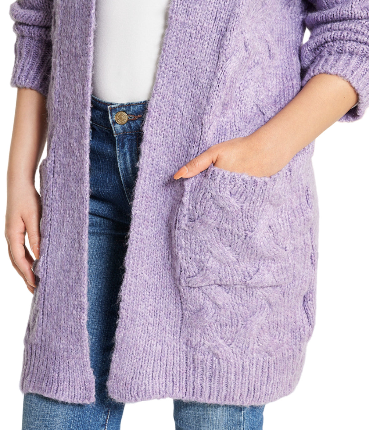  Cable Flyaway Cardigan - Purple - Bonton