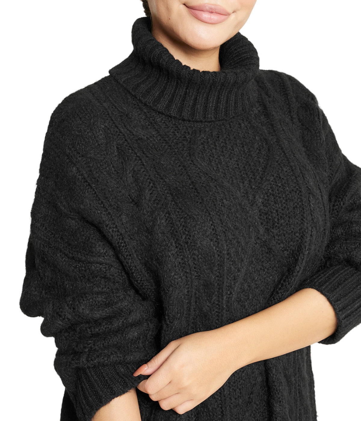  Cable Turtleneck Sweater - Black - Bonton