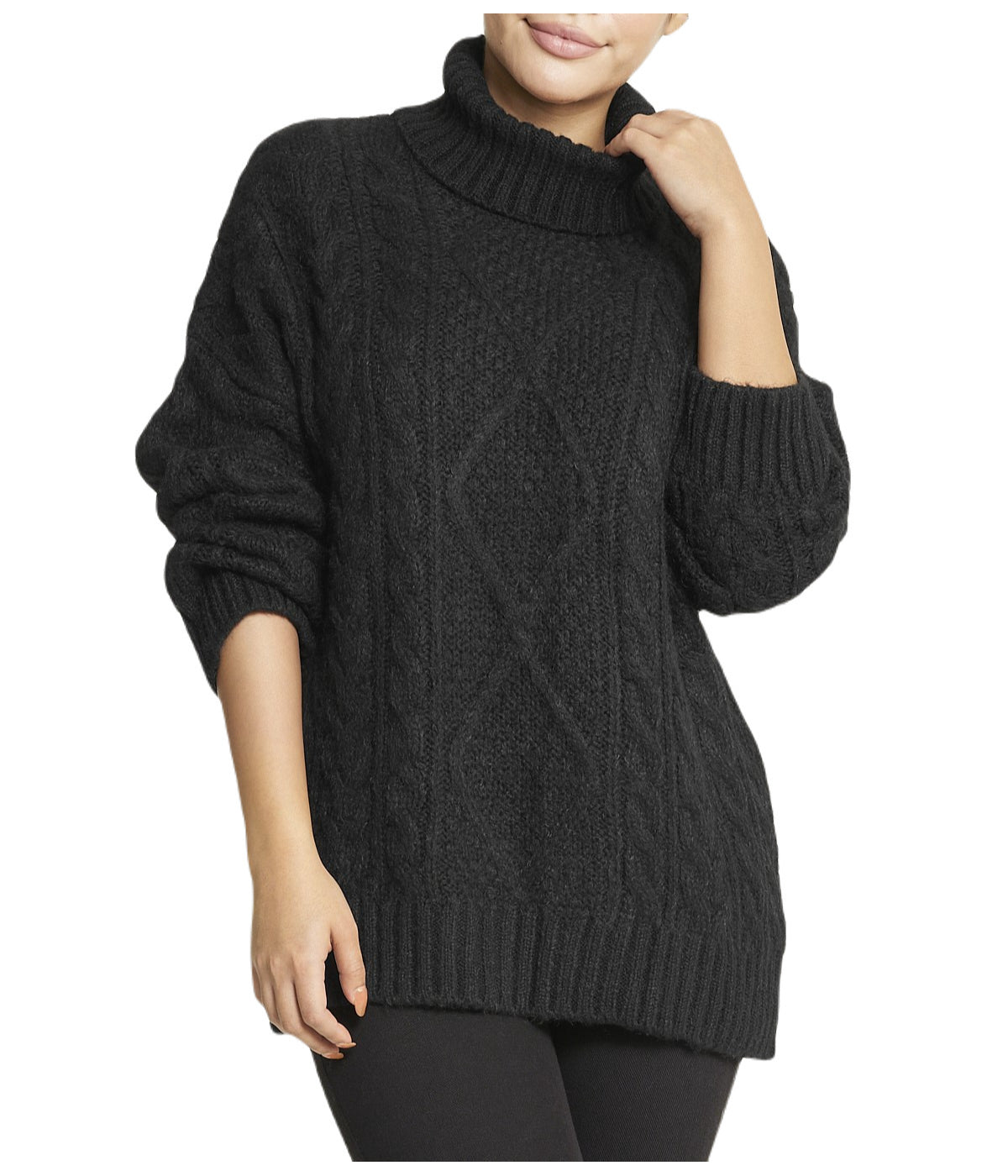  Cable Turtleneck Sweater - Black - Bonton