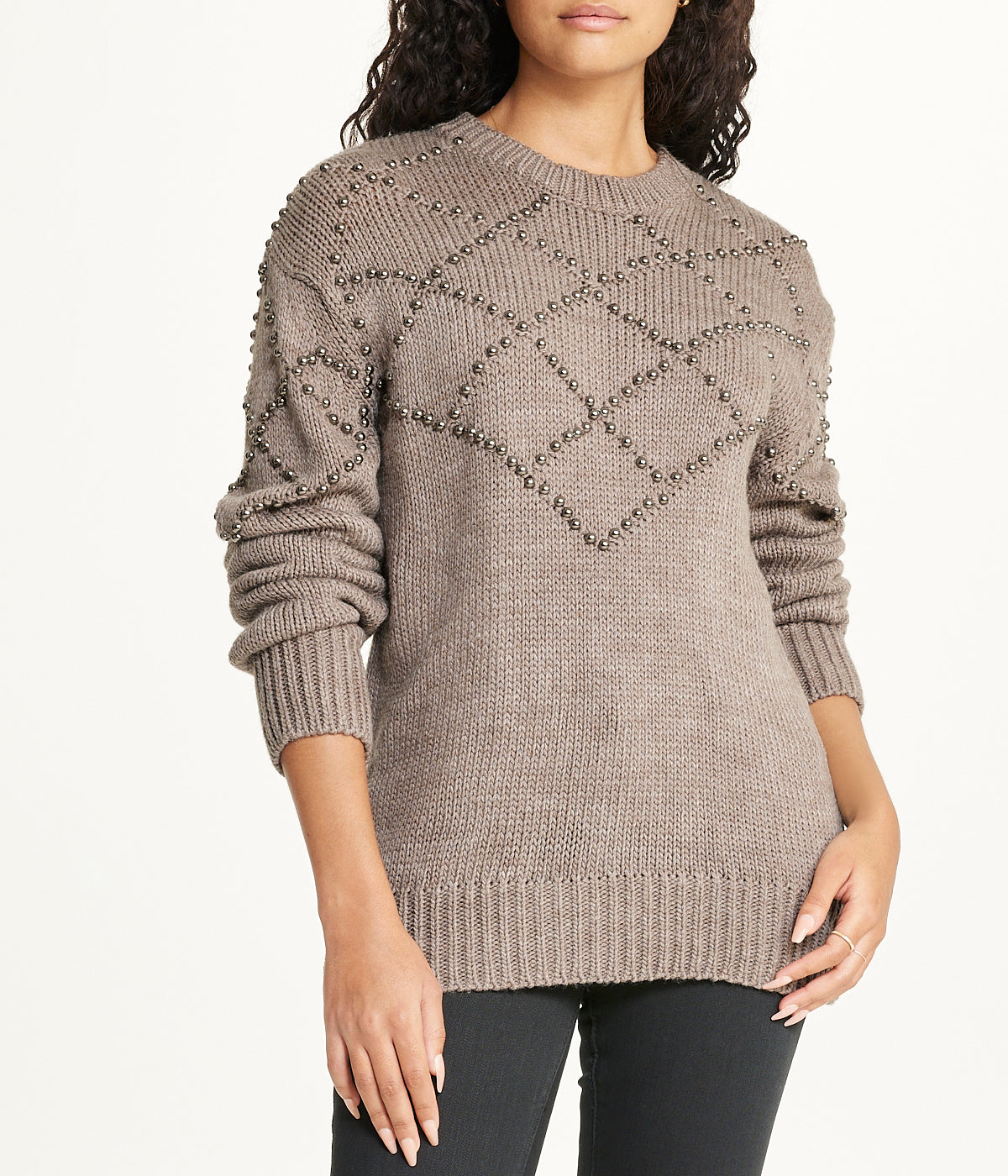  Embellished Pattern Pullover - Mink - Bonton