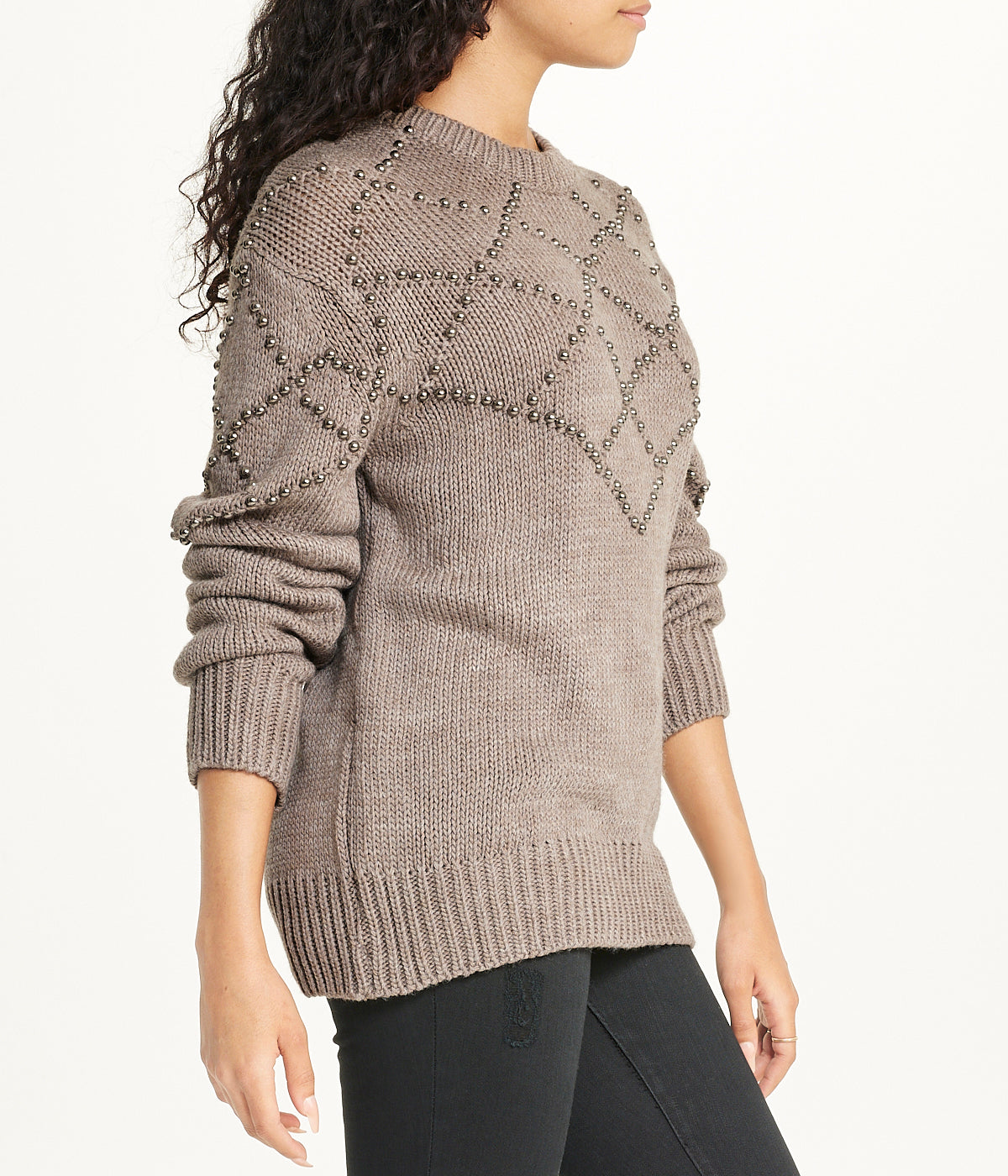  Embellished Pattern Pullover - Mink - Bonton