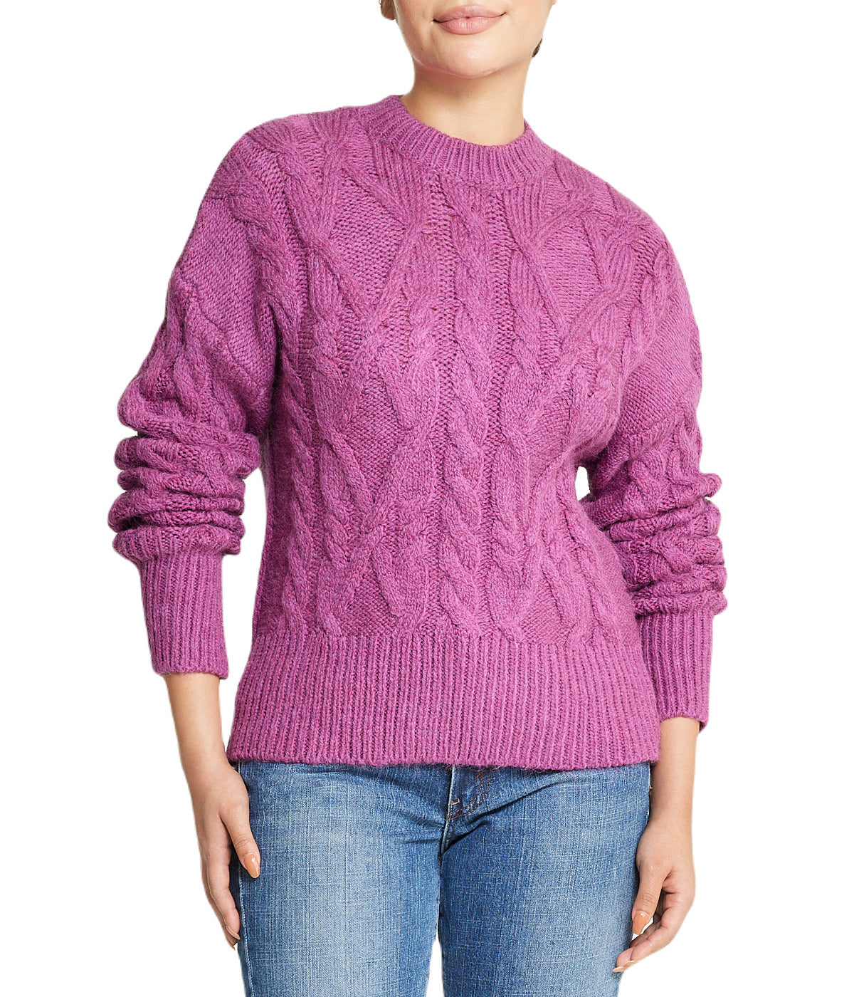  Cable Knit Pullover - Purple - Bonton