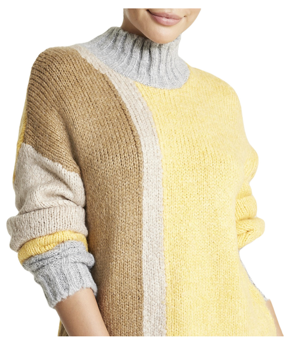  Color Block Tunic Sweater - Beige - Bonton