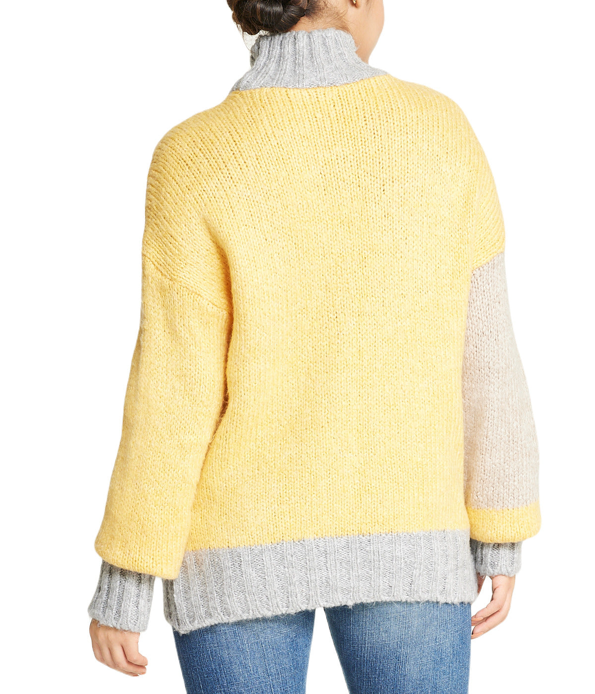  Color Block Tunic Sweater - Beige - Bonton