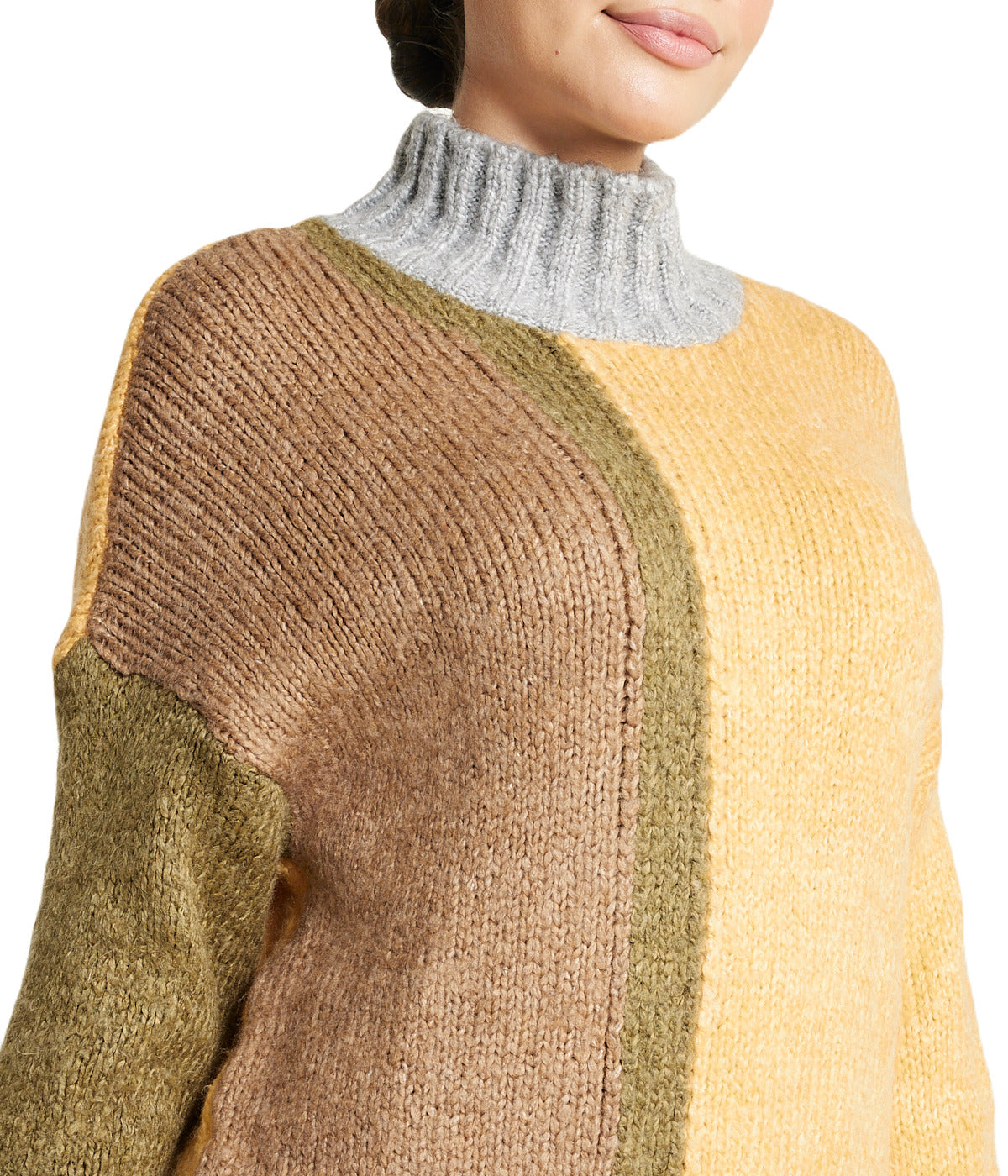  Color Block Tunic Sweater - Khaki - Bonton