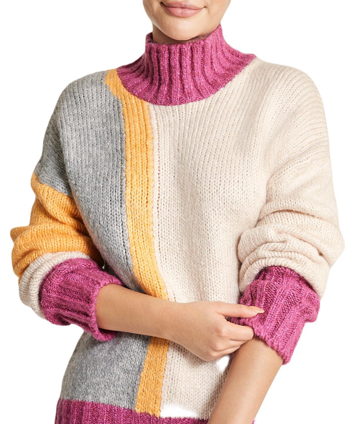  Color Block Tunic Sweater - Yellow - Bonton